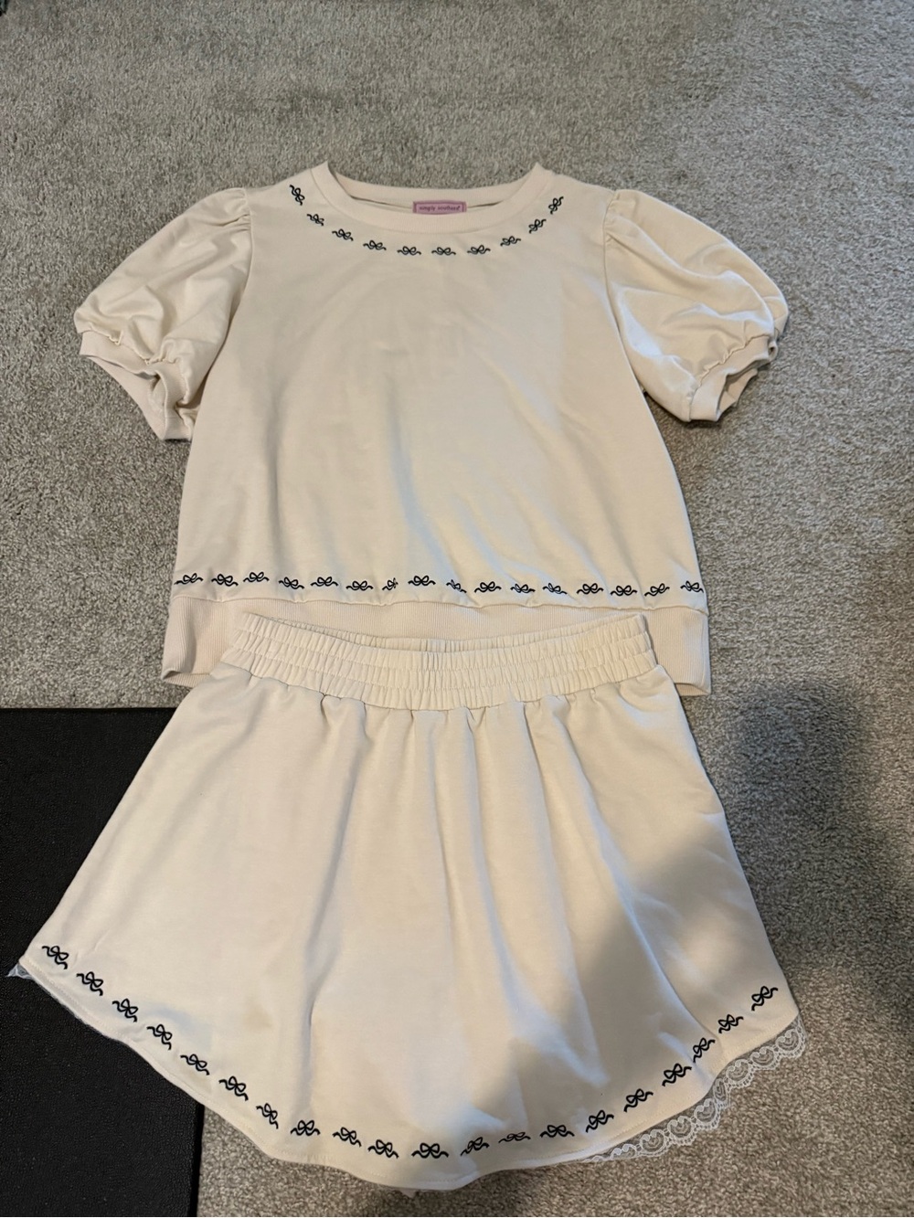 Simply Southern Cream Two-Piece Top and Skort Set with Black Trim